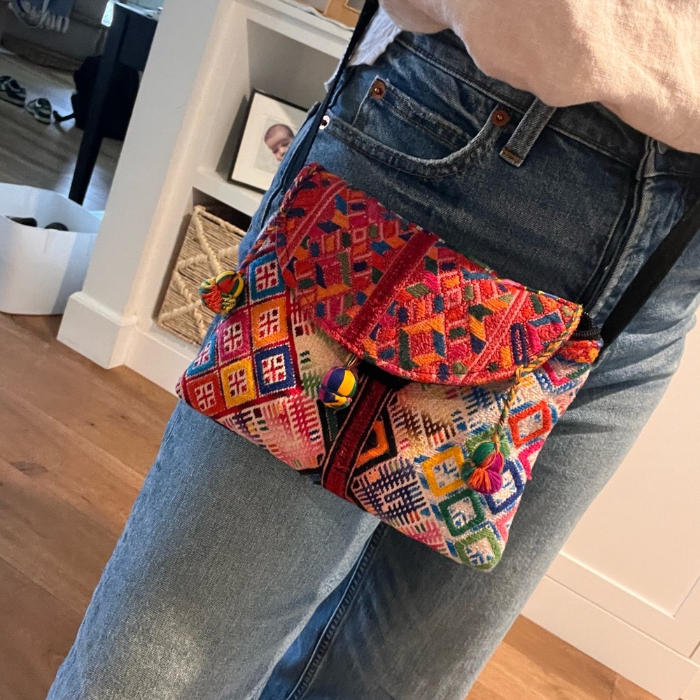 Colorful Patterned Crossbody Bag with cotton, hand made Anthropology style